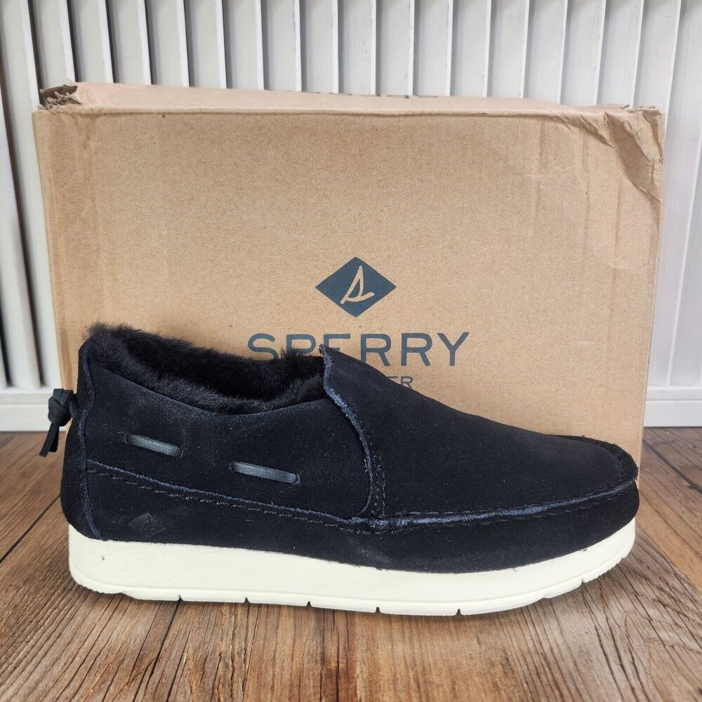 Sperry Moc-Sider Base Core Black Womens Sz 6 M Suede Casual Slip On Loafer Shoes